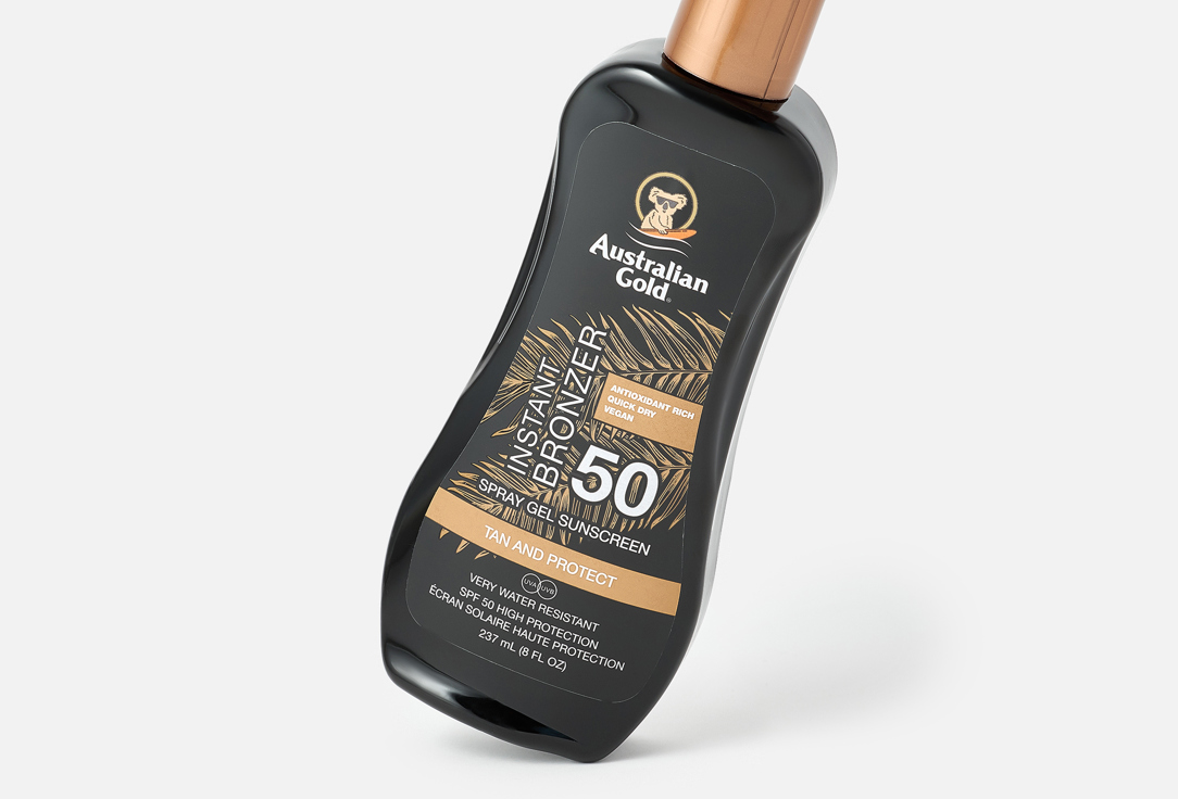 Australian Gold Sunscreen spray gel bronzer SPF50 Instant Bronzer