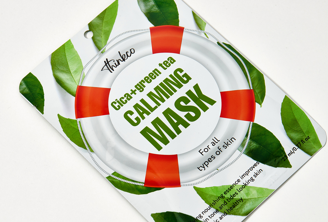 thinkco Soothing Face Sheet Mask Cica Green tea Calming Mask Pack