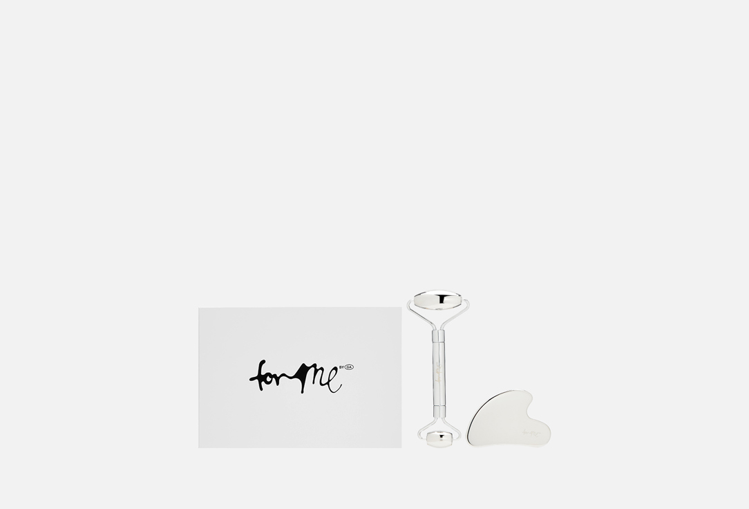 For me by gold apple Face roller & gua sha Massage set Double-sided steel facial roller & steel gua sha 2 pcs For me by gold apple Face roller & gua sha Massage set Double-sided steel facial roller & steel gua sha