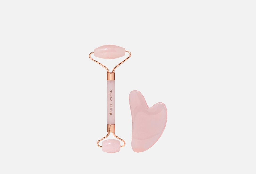 brushworks Face Massaging Tools Duo Rose Resin Roller & Gua Sha 2 pcs brushworks Face Massaging Tools Duo Rose Resin Roller & Gua Sha