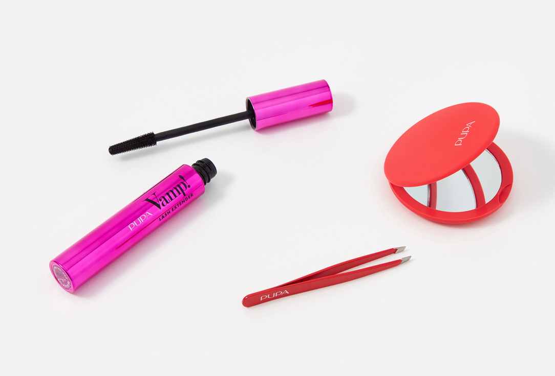 Pupa Mascara , Compact Mirror & tweezers Set Kit Vamp! Lash Extender