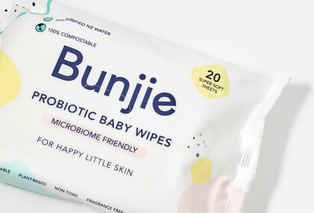 Bunjie Cleansing & Smooting Body Whipes Probiotic Baby Wipes TRAVEL 20 pcs Bunjie Cleansing & Smooting Body Whipes Probiotic Baby Wipes TRAVEL