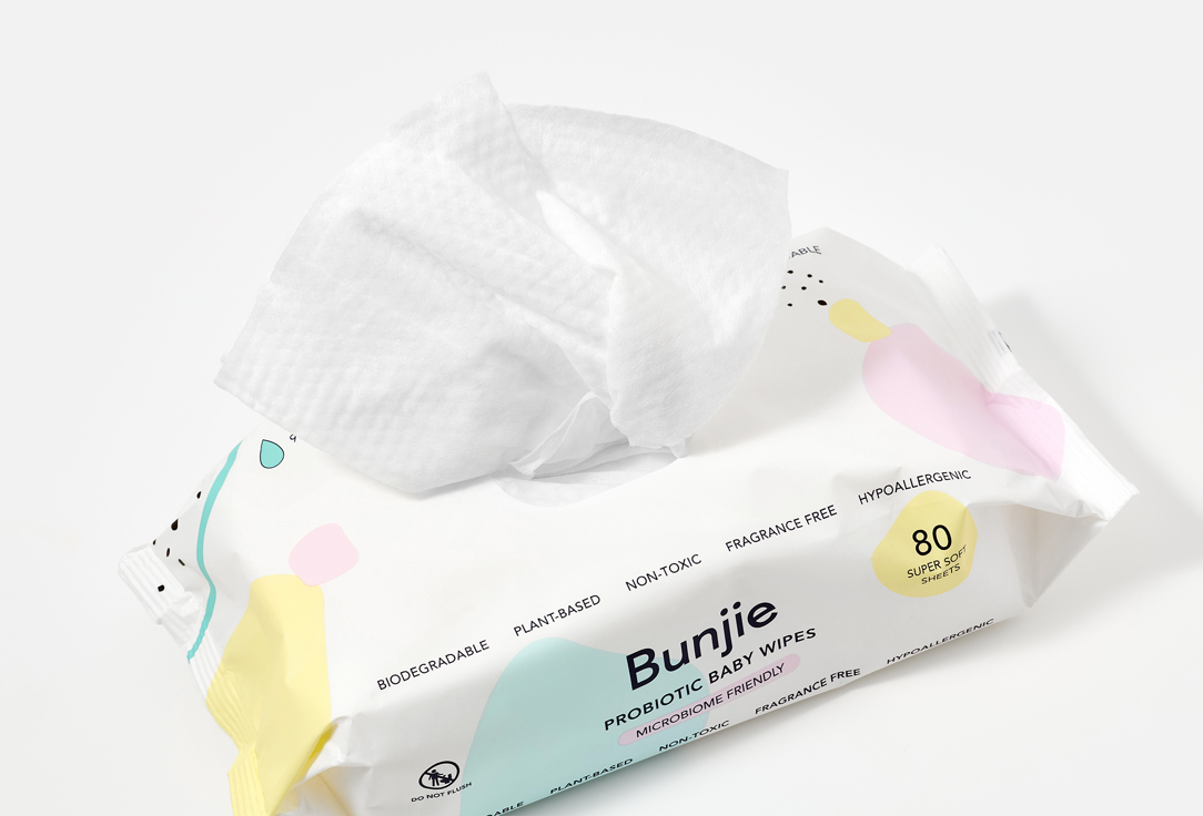 Bunjie Cleansing & Smooting Body Whipes Probiotic Baby Wipes 80 pcs Bunjie Cleansing & Smooting Body Whipes Probiotic Baby Wipes