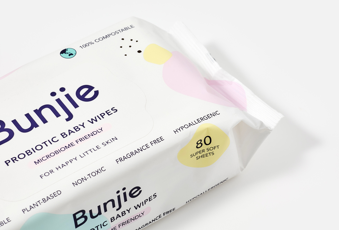 Bunjie Cleansing & Smooting Body Whipes Probiotic Baby Wipes 80 pcs Bunjie Cleansing & Smooting Body Whipes Probiotic Baby Wipes