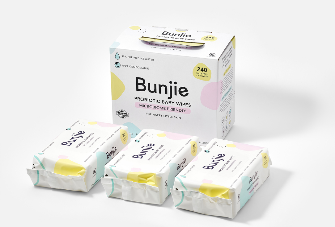 Bunjie Cleansing & Smooting Body Whipes Set Probiotic Baby Wipes MULTIPACK 3 pcs Bunjie Cleansing & Smooting Body Whipes Set Probiotic Baby Wipes MULTIPACK