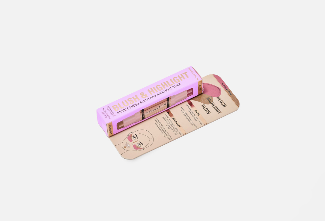 MakeUp Revolution Двухстороннее средство для контуринга в стике Blush & Highlight Flushing pink 4.3 г MakeUp Revolution Двухстороннее средство для контуринга в стике Blush & Highlight