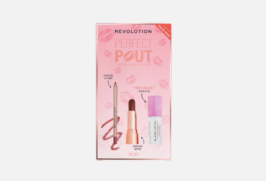 MakeUp Revolution Lipstick, Lip Oil & Lip Liner Set Perfect Pout