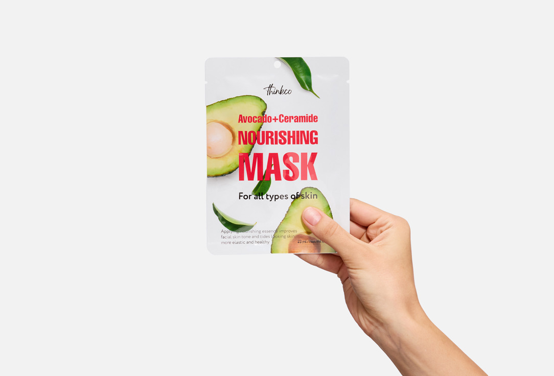 thinkco Moisturizing Face Sheet Mask Avocado + Ceramide Nourishing Mask Pack