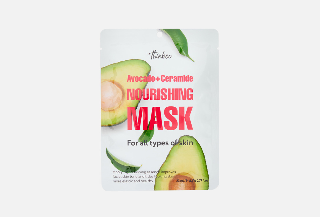 thinkco Moisturizing Face Sheet Mask Avocado + Ceramide Nourishing Mask Pack