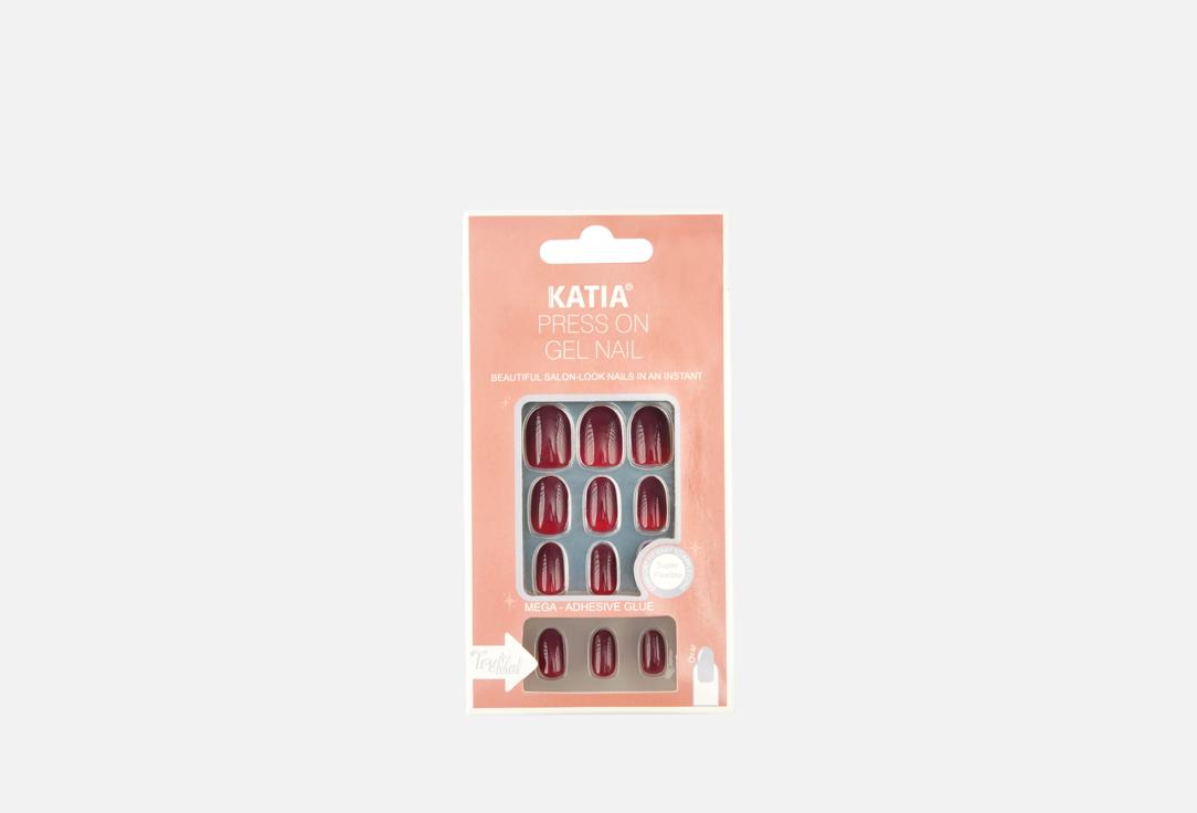 Katia Press On Gel Nail Nails Oval OK24, Dark Red 1 pcs Katia Press On Gel Nail Nails Oval