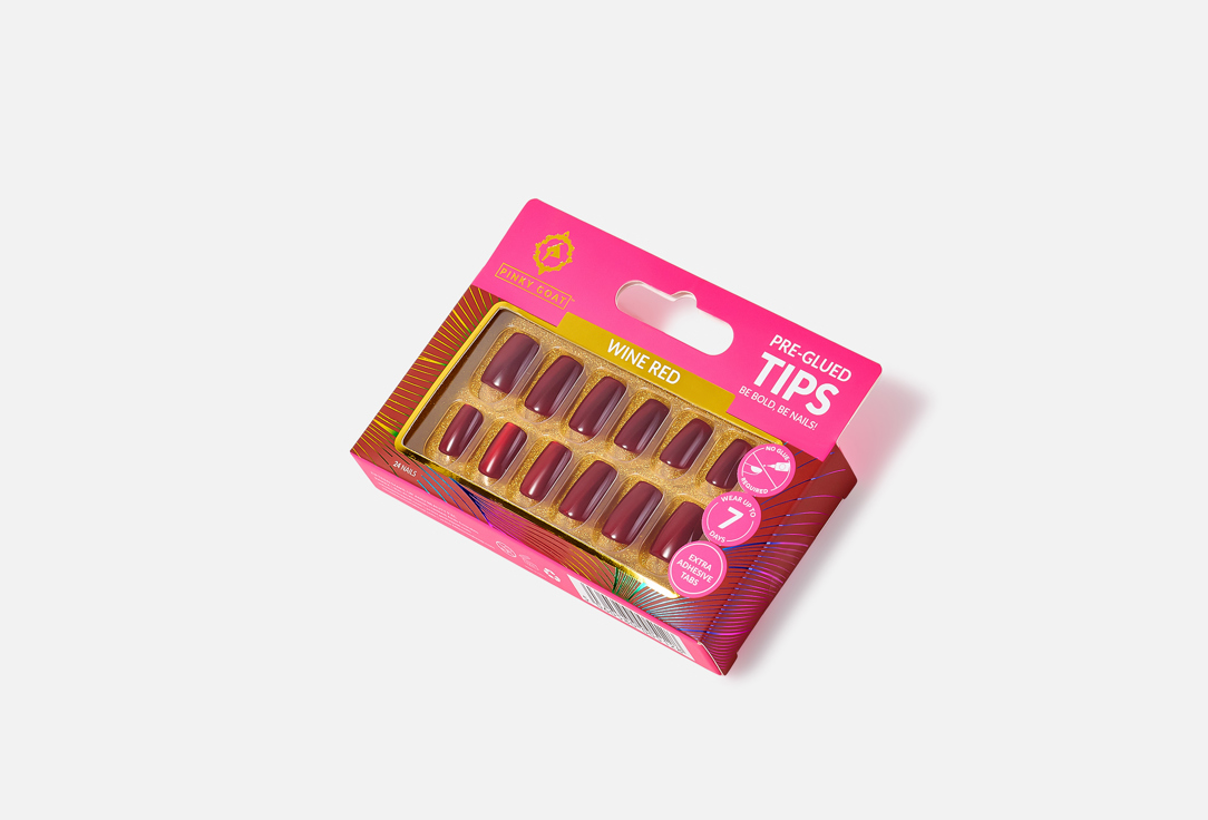 PINKY GOAT Press On Nails Pre-Glued Tips Wine red 24 pcs PINKY GOAT Press On Nails Pre-Glued Tips