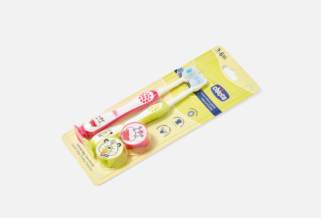 CHICCO Toothbrush set for kids 3-6 years Hippo & Panda Toothbrushes