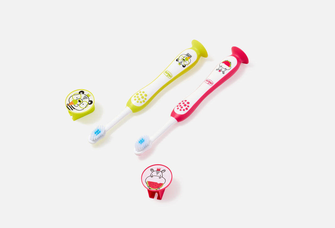CHICCO Toothbrush set for kids 3-6 years Hippo & Panda Toothbrushes