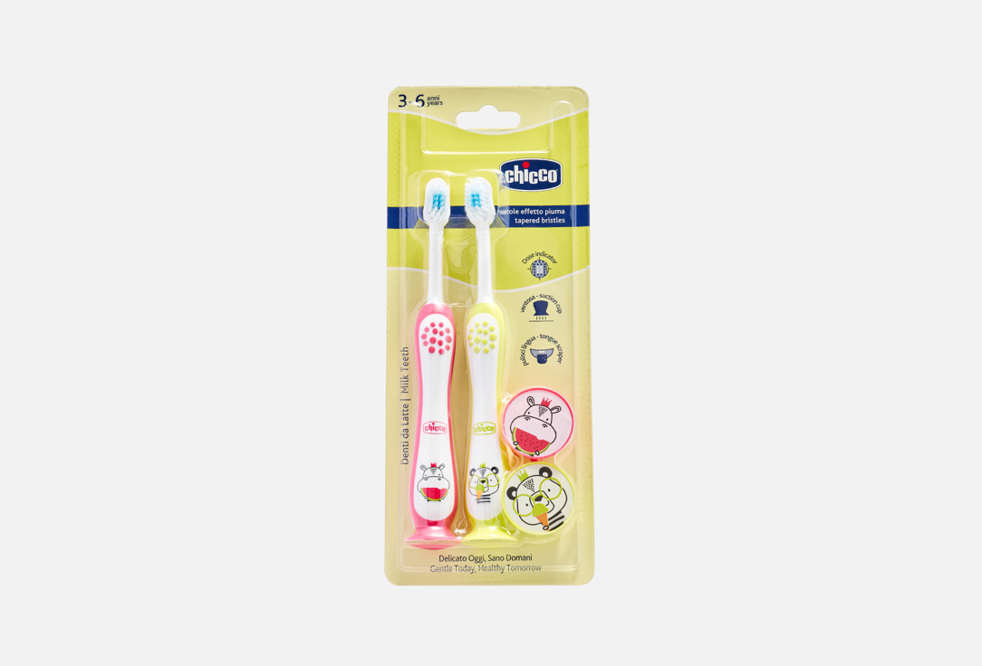 CHICCO Toothbrush set for kids 3-6 years Hippo & Panda Toothbrushes