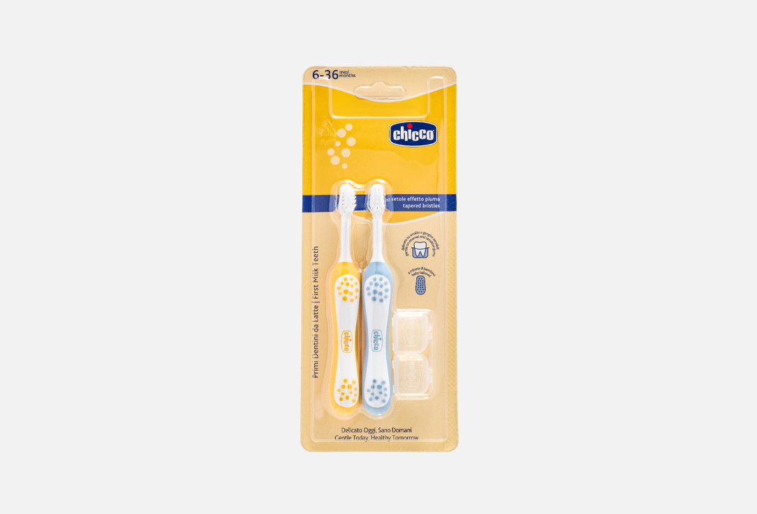 CHICCO Toothbrush set for babies 6-36 months Indigo & Mustard Toothbrushes