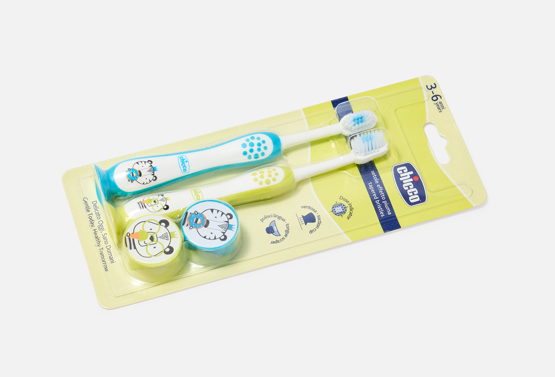 CHICCO Toothbrush set for kids 3-6 years Tiger & Panda Toothbrushes