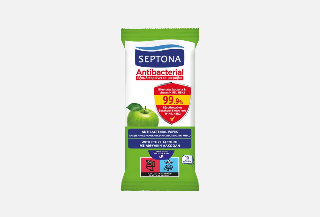 SEPTONA Antibacterial cleansing wet wipes Antibacterial Wet Wipes Green Apple 15 pcs SEPTONA Antibacterial cleansing wet wipes Antibacterial Wet Wipes Green Apple