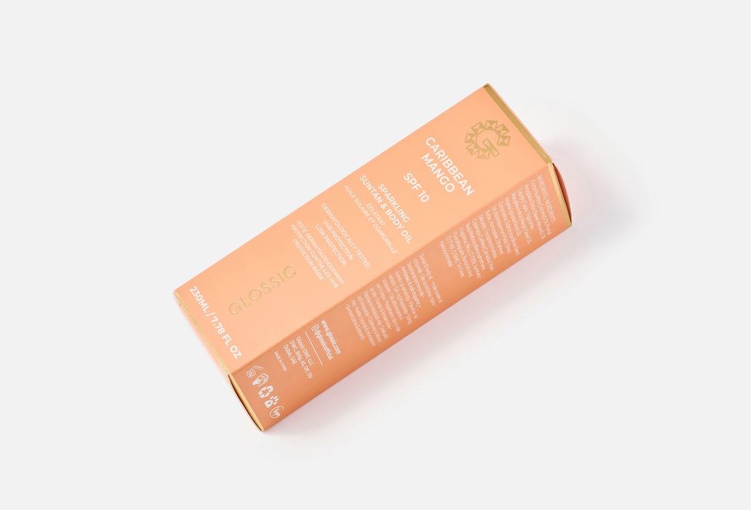 GLOSSIC Масло для тела с шиммером SPF 10 Sparkling Suntan & Body Oil Caribbean mango 230 мл GLOSSIC Масло для тела с шиммером SPF 10 Sparkling Suntan & Body Oil