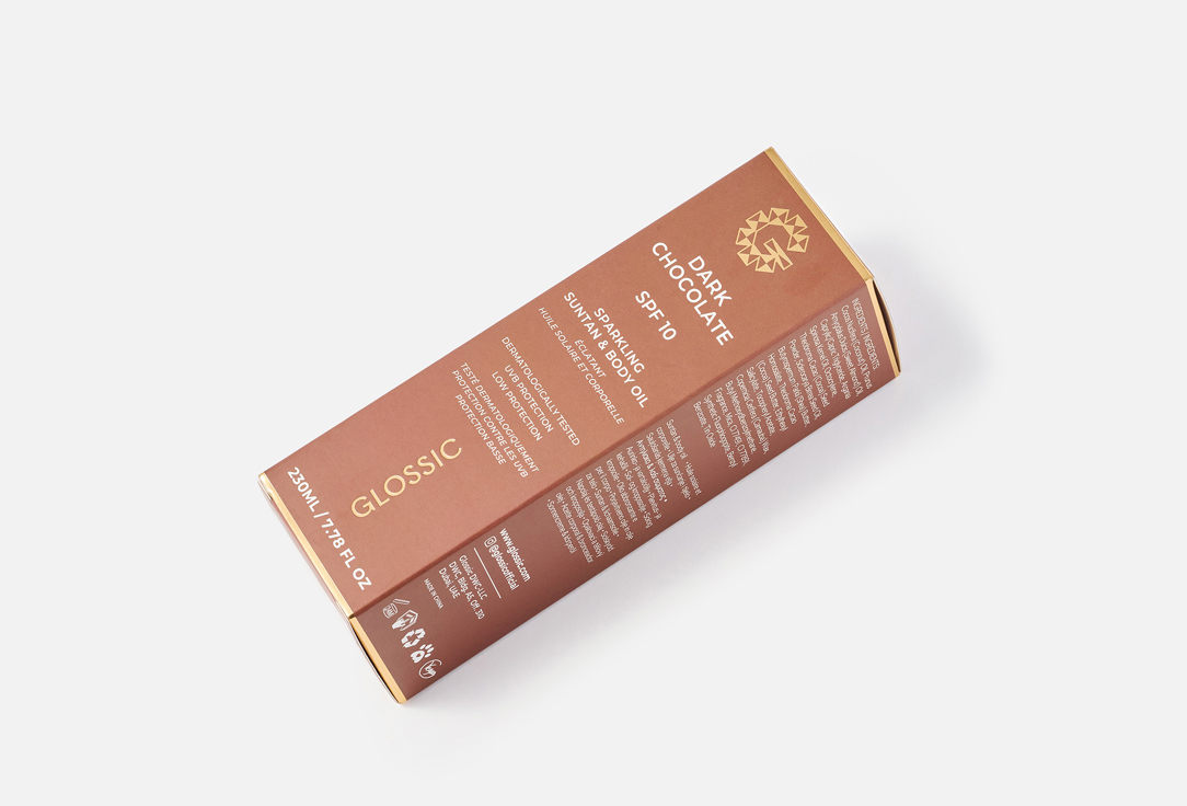 GLOSSIC Масло для тела с шиммером SPF 10 Sparkling Suntan & Body Oil Dark chocolate 230 мл GLOSSIC Масло для тела с шиммером SPF 10 Sparkling Suntan & Body Oil