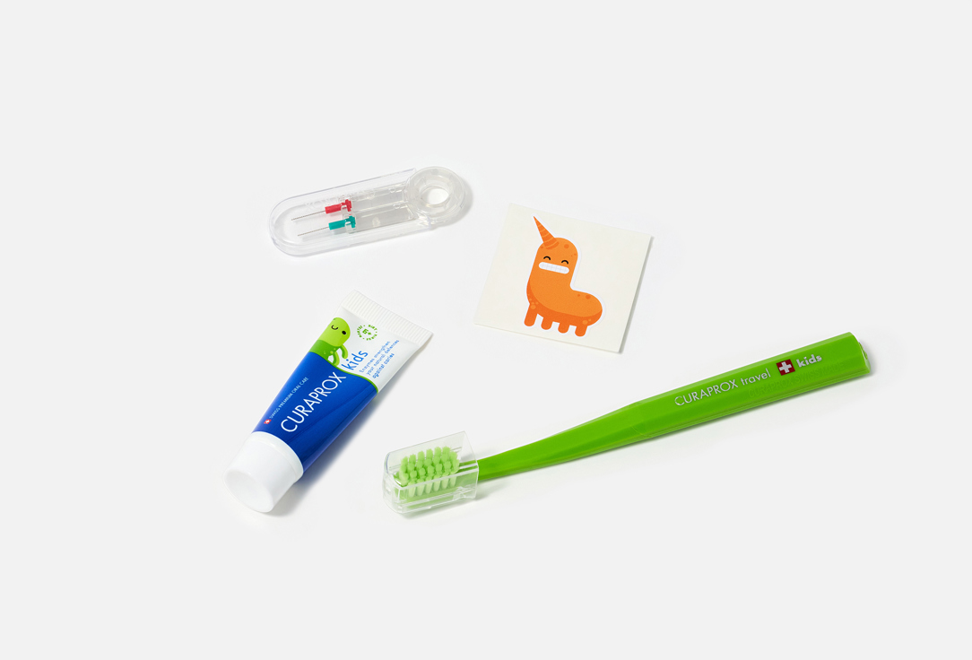 Curaprox Kids Oral Care Travel Set Kids Travel Set, Green 4 pcs Curaprox Kids Oral Care Travel Set Kids Travel Set, Green
