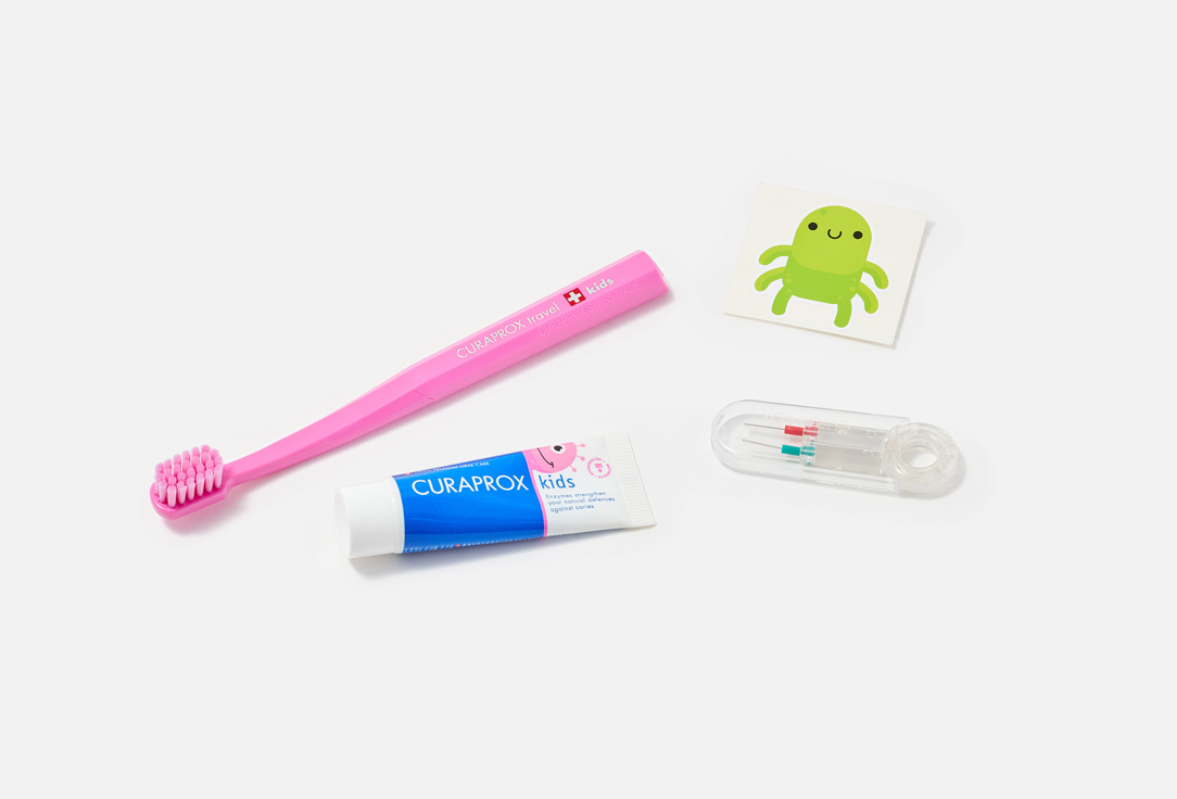 Curaprox Kids Oral Care Travel Set Kids Travel Set, Pink 4 pcs Curaprox Kids Oral Care Travel Set Kids Travel Set, Pink