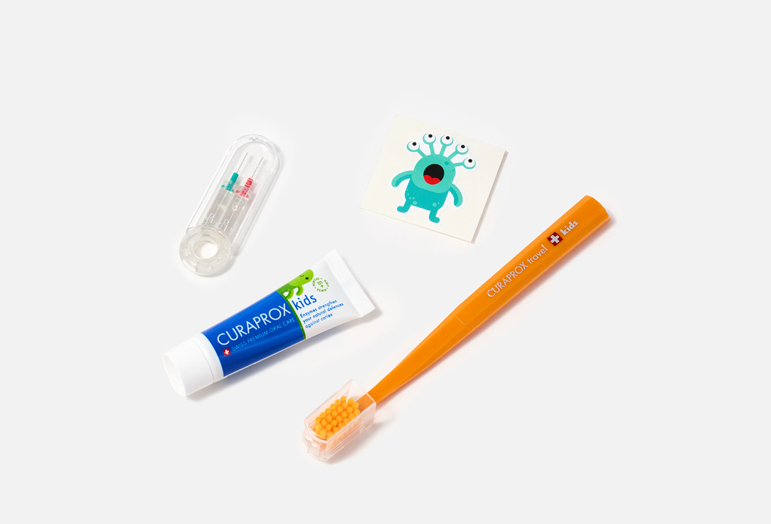 Curaprox Kids Oral Care Travel Set Kids Travel Set, Orange 4 pcs Curaprox Kids Oral Care Travel Set Kids Travel Set, Orange