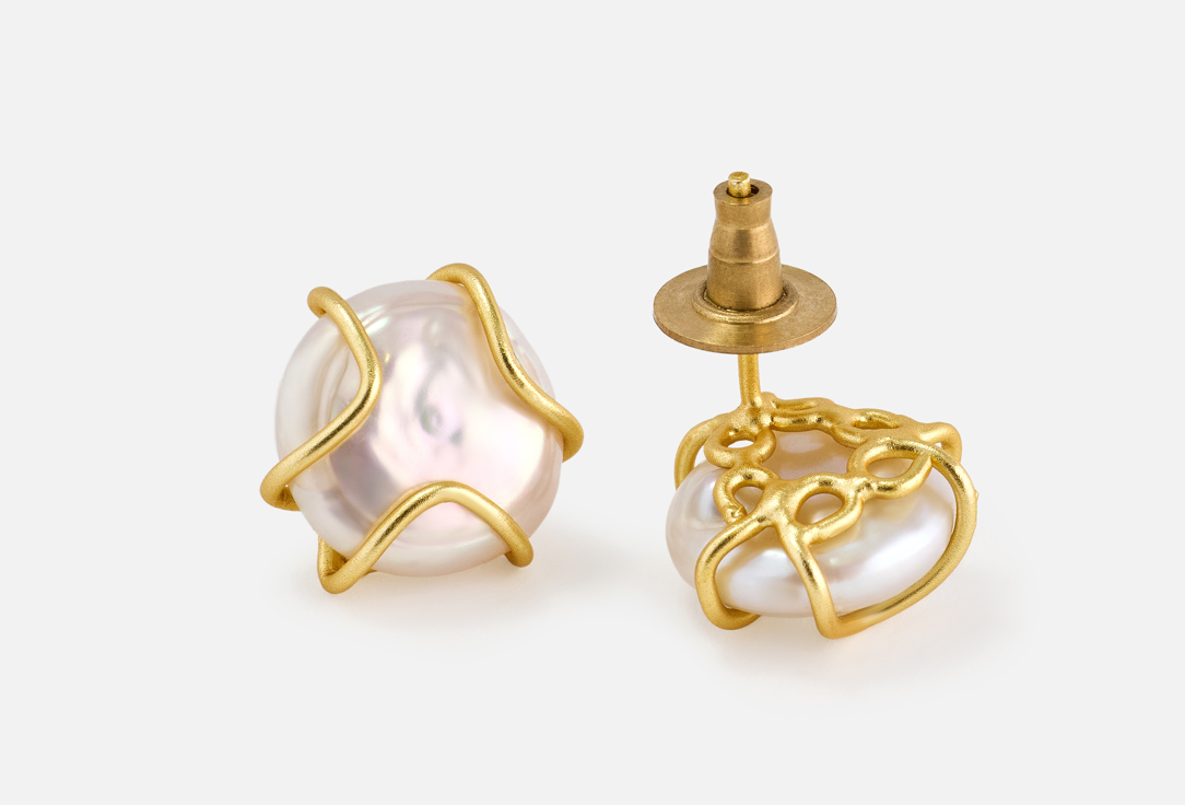 ELNALINE Earrings Pearl Cage Studs 2 pcs ELNALINE Earrings Pearl Cage Studs