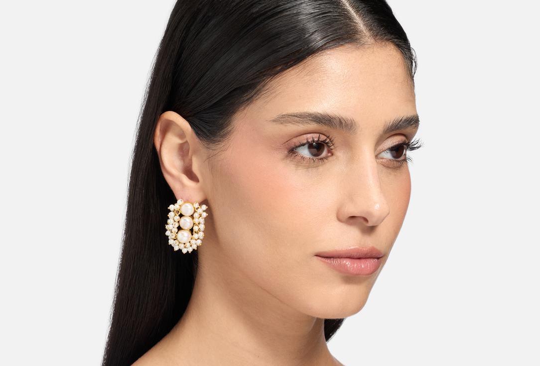 ELNALINE Серьги Pearl Trio Studs